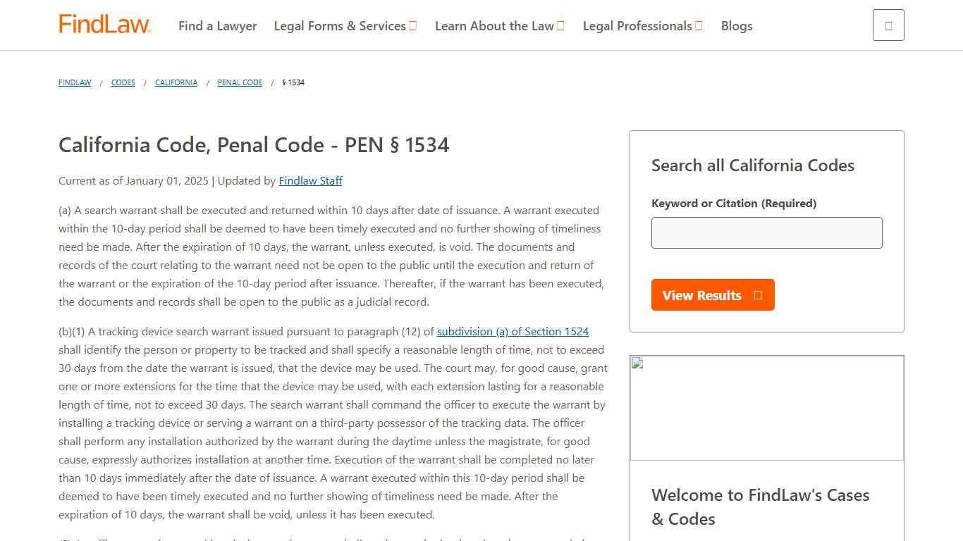 California Code, Penal Code - PEN § 1534 FindLaw