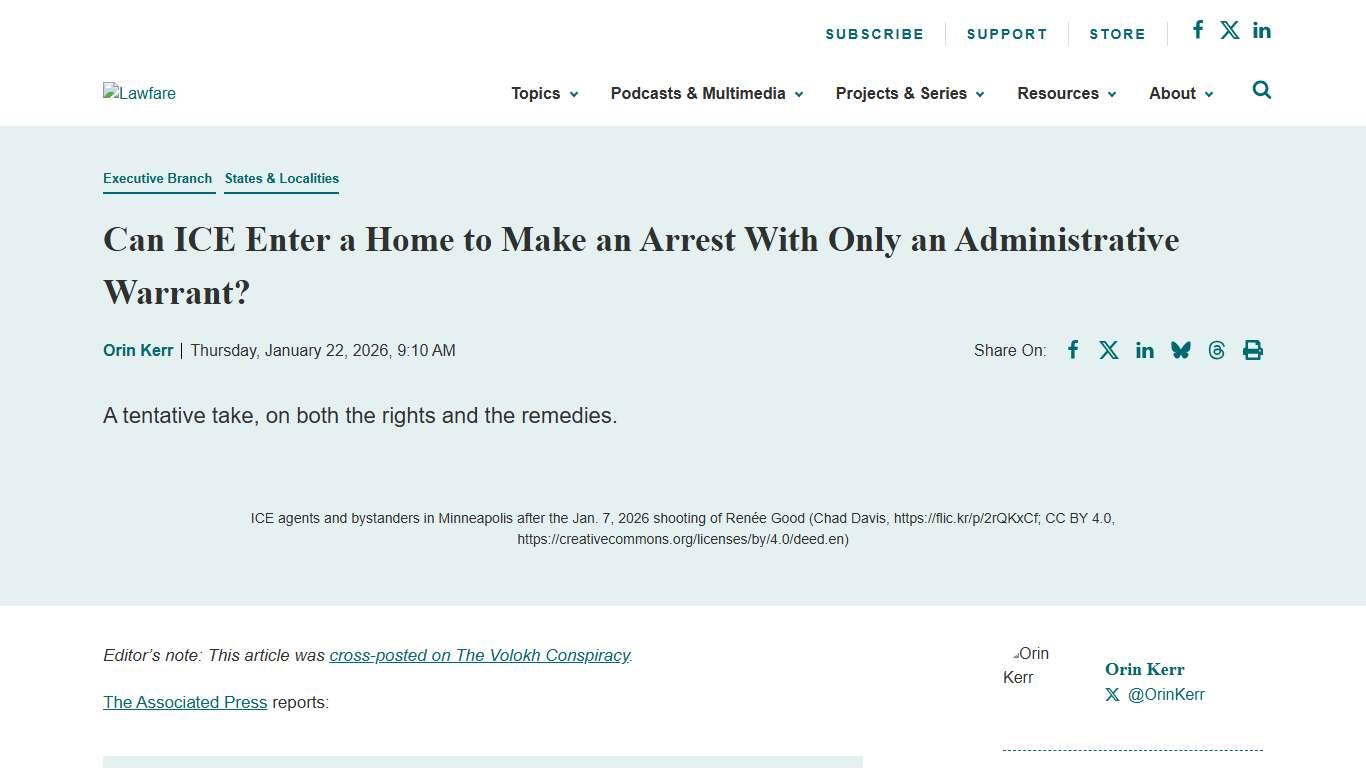 Can ICE Enter a Home to Make an Arrest With Only an Administrative Warrant? Lawfare